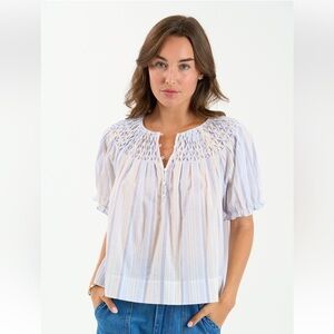 Sundays | Wearesundays Amara Wisteria Stripe Puff Sleeve Cotton Blouse Sz M
